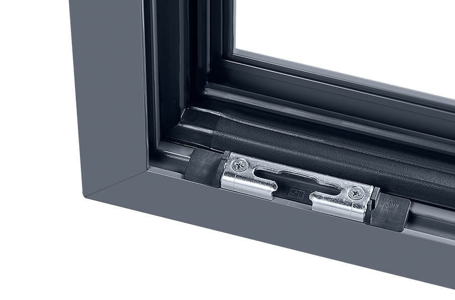 Tilt catch with ramps for aluminum windows with a 16 mm hardware groove.